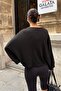 Women's Black Boat Neck Bat Sleeve Wide Cut Blouse - 7