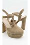 Straw Beige Women's Long Heeled Platform Shoes - 3