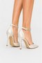 Satin Stone Ankle Strap Women's Heeled Shoes Beige - 4
