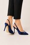 Pointed Toe Pencil Heel Satin Heeled Women's Sandals Shoes (9cm) Blue
