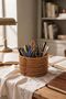 9254 Rattan Round Compartmented Spoon Holder, Fork Holder, Presentation and Kitchen Organizer Basket - 2