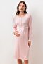 Long Sleeve Patterned Lycra Viscose Maternity Dressing Gown Nightgown Set - 8