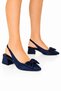 Ribboned Satin Low Heel Women's Sandals (4cm) Dark Blue - 4