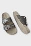 Double-Strapped Buckle Detailed Women's Slippers Silver - 4