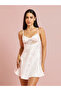 White Floral Jacquard with Lace Details Babydoll with Gloves - 6