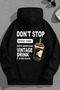 Unisex 3 Thread Cotton Black Vintagedrink Print Loose Fit Sweatshirt Hoodie