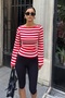 Women's Striped Spanish Sleeve Gathered Fitted Blouse - 2