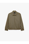 Viscose Blended Pocketed Shirt Collar Houndstooth Patterned Zippered Seasonal Jacket