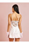 White Floral Jacquard with Lace Details Babydoll with Gloves - 5
