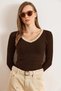 Women's Bitter Brown Beige Collar Detailed Embroidered Lycra Blouse Blz-19002746 - 3