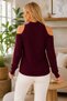 Women's Turtleneck Long Sleeve Off Shoulder Hair Braided Soft Casual Burgundy Knitwear Sweater - 3