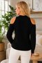 Women's Turtleneck Long Sleeve Off Shoulder Hair Braided Soft Casual Black Knitwear Sweater - 3