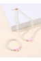 Girls White Bow Charm Pearl Necklace and Bracelet Set - 2