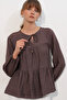 Women's Long Sleeve Textured Blouse 1588 - Brown - 3