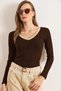 Women's Bitter Brown Beige Collar Detailed Embroidered Lycra Blouse Blz-19002746