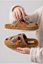 Women's Floral Embroidered Suede House Slippers Plush Non-Slip Sole Winter Comfortable Dowry Slippers - 4