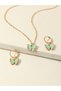 Girls Green Butterfly Charm Necklace and Earring Set - 3