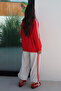 Women's Oversize Double Tracksuit Set with Stripes on the Sleeves and Sides 9155 - Red/Ecru - 6