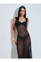 Black Geomatic Pattern Ruffled Details Maxi Slip with Brief - 2
