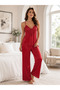 Burgundy Lace Detailed Satin Strap Pajama Set