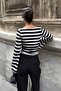 Women's Black Striped Spanish Sleeve Gathered Fitted Blouse - 8