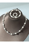 Girls White Pearl and Clear Beads Necklace, Bracelet and Ring Set