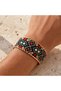 Navy blue red china motif thick copper bracelet, wide form - 4