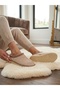 Beige Unisex Thick Sole Plush House Slippers with Fur Inside / Comfortable Winter House Shoes with Zigzag Stitching (Washable) - 3