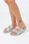 Home Outdoor Anatomical Sole Comfortable Double Buckle Women's Silvery Shiny Leather Suede Slippers 3cm - 4