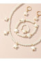 White Pearl and Star Charm Necklace, Bracelet, Ring and Earrings Set - 4