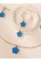Girls Blue Flower Charm Pearl Necklace, Bracelet, Ring and Earrings Set - 5
