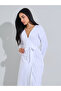 White Striped Tie-Up Waist Midi Robe Pico Edge Trim - 2