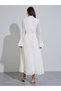 Beige Corsage Detail Midi Dress with Bell Sleeves - 5