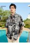 Men Black AOP Anime Print Spread Collar Oversized Shirt
