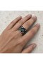 Black and white floral chunky copper ring, adjustable - 4