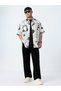 Men White Animal Print Spread Collar Oversized Shirt - 3