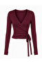 Women's Double-Breasted Tie-Front Long Sleeve Blouse with Finger Detail - 3