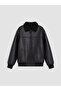 Black Fur Collar Boy's Leather Look Coat - 2