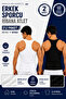 Men's Athlete Ribbed Undershirt 2-Pack 100% Cotton (Seher Authorized Seller) - White Black