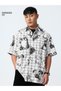 Men White Animal Print Spread Collar Oversized Shirt