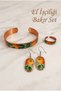 Handmade Ethnic Patterned Copper Jewelry Set – Bracelet, Ring, and Earrings