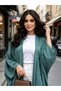 Green Plain Open Front Abaya - 2