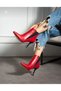 Elina Red Leather with Rubber Detail 7 cm Thin Heel Boots Bottie - 2