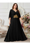 Plus V-neck dress with beaded embroidery at the waist - 4