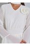 Beige Corsage Detail Midi Dress with Bell Sleeves - 4