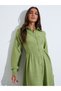 Green Solid Pleated Details Long Sleeves Shirt Maxi Dress - 2