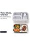 Stainless Steel Bento Lunch Box 850ml with 3 Compartments, Clear Lid & Spoon - Leakproof Tiffin Food Container for Adults, Office, School, Meal Prep (White) - 5