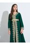 Girls Dark Green Embellished V Neck Layered Dress - 2