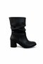Yuka Black Leather Women's Boots with Drawstring Detail