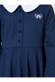 Girls Navy Blue Button Details Peter Pan Collar A-Line Midi Dress - 3